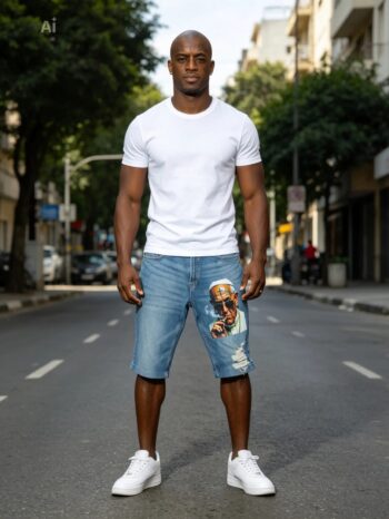 Light wash Pope graphic denim jorts – Violet Style Hub